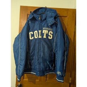Y2K Indianapolis Colts NFL Royal Blue Hooded Winter Puffer Jacket Size XL